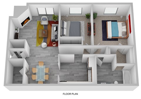 Floor plan for 2 beds, 1 bath